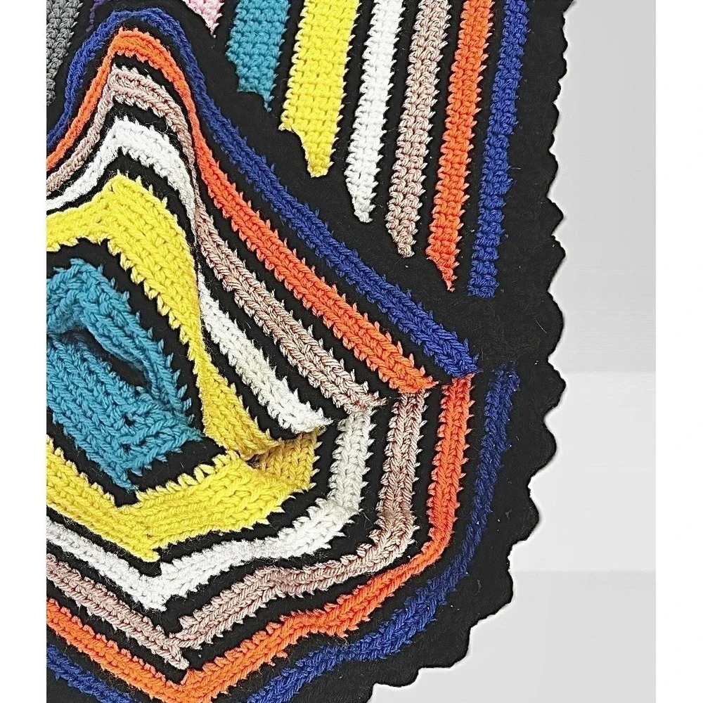 70s Hand Crocheted Boho/Retro Throw Blanket 50 X 56 Approx Multicolor Acrylic
